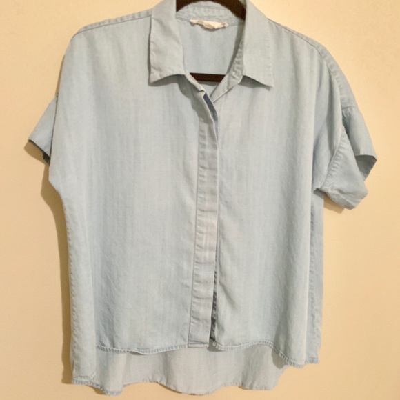Lovestitch high low short sleeve button up cropped - Picture 2 of 5
